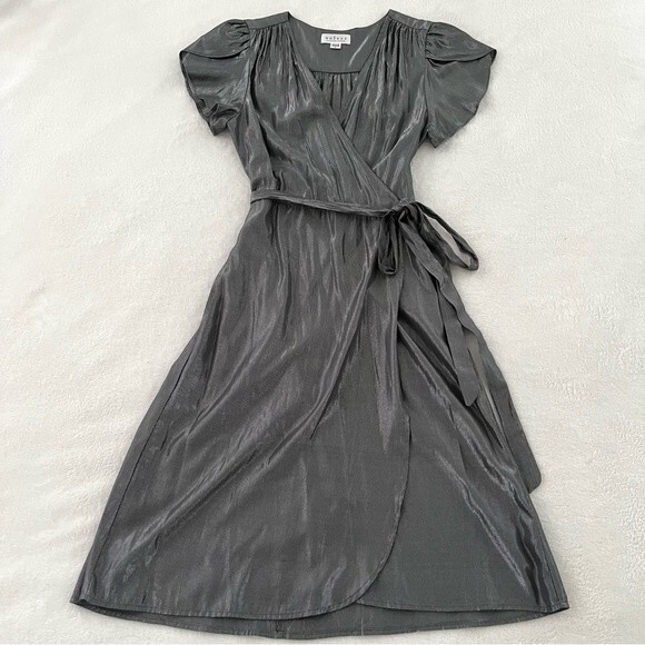 Velvet by Graham & Spencer Anthropologie Calina Metallic Silver Wrap Dress, Sz S - Picture 4 of 12